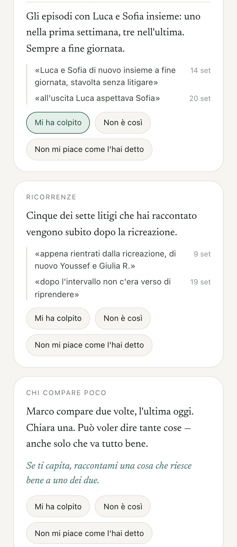 La Rilettura: gli episodi che si ripetono, le ricorrenze e chi compare poco.