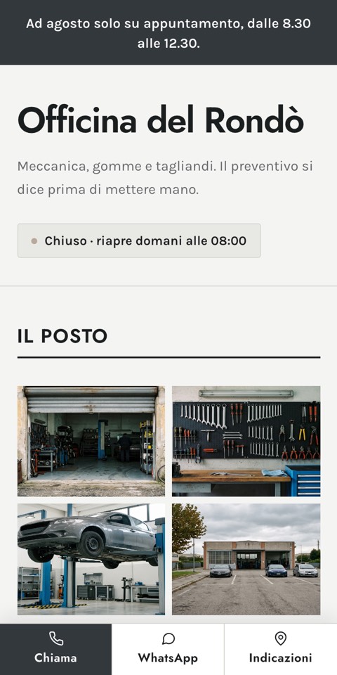 L'apertura del sito d'esempio, vista da un telefono.