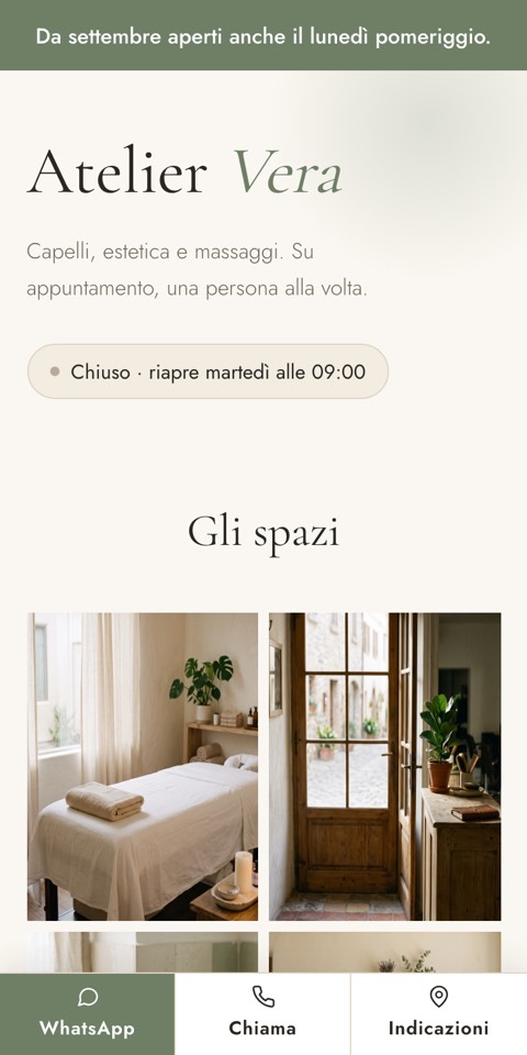 L'apertura del sito d'esempio, vista da un telefono.