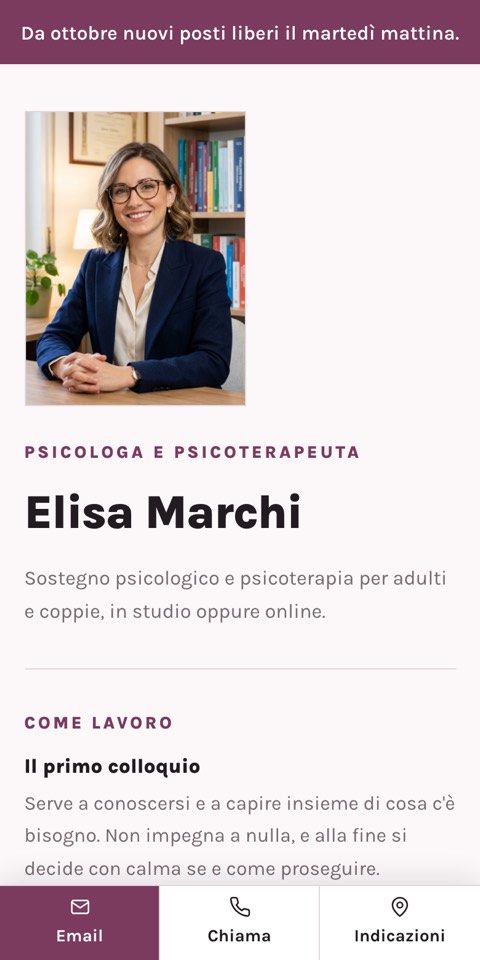 L'apertura del sito d'esempio, vista da un telefono.