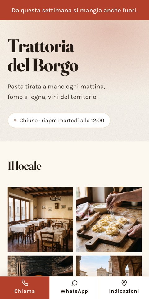 L'apertura del sito d'esempio, vista da un telefono.