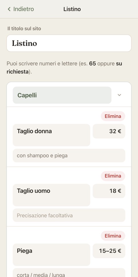 La pagina riservata vista da un telefono.