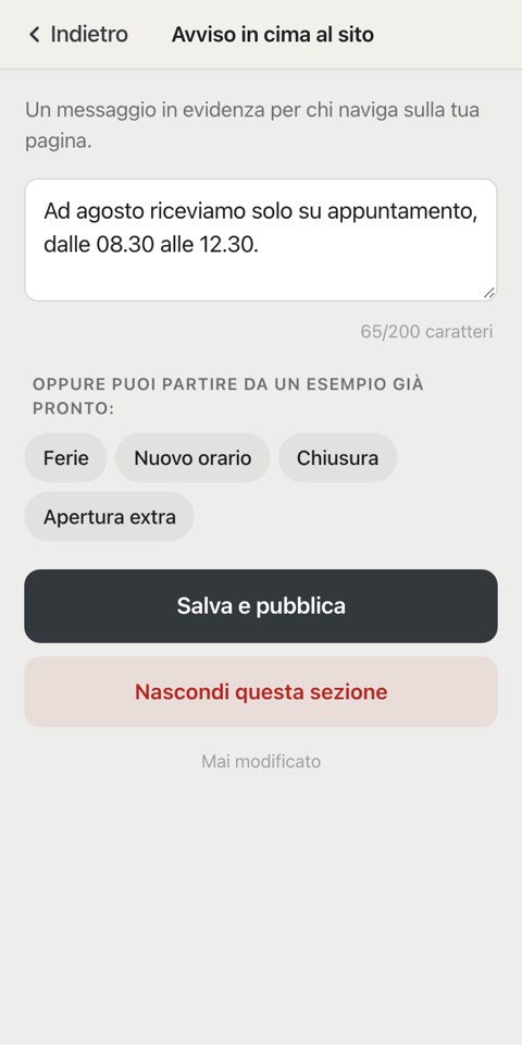 La pagina riservata vista da un telefono.