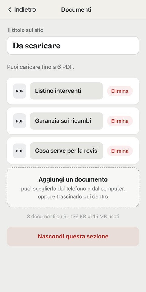 La pagina riservata vista da un telefono.