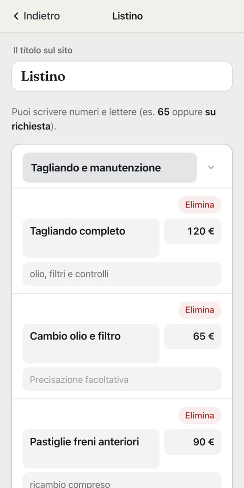 La pagina riservata vista da un telefono.