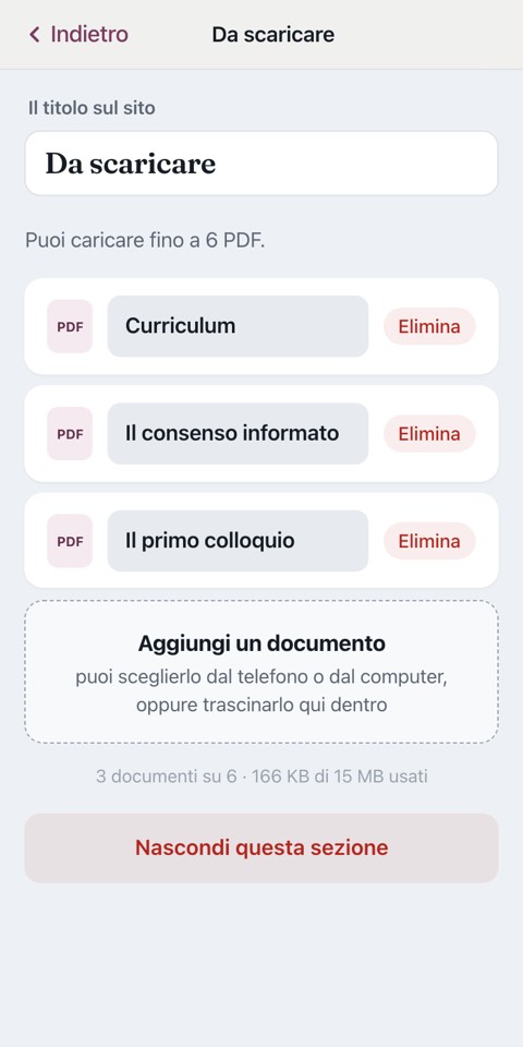 La pagina riservata vista da un telefono.