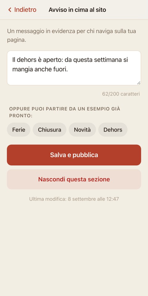 La pagina riservata vista da un telefono.