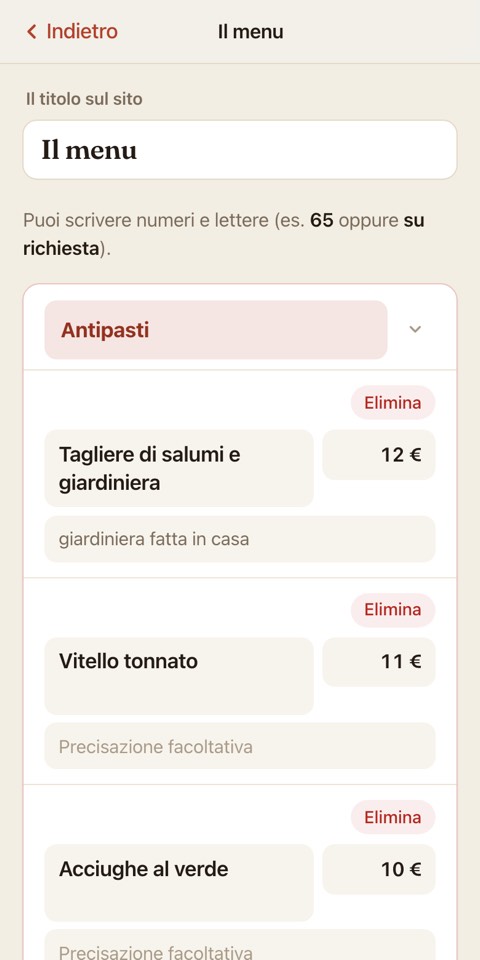La pagina riservata vista da un telefono.