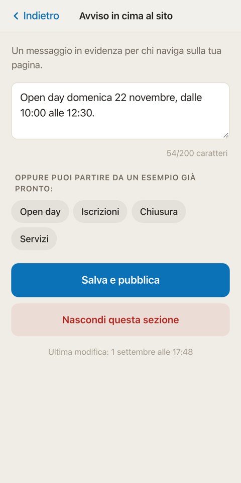 La pagina riservata vista da un telefono.